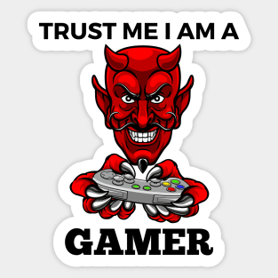 Trust Me I Am A Gamer - Devil With Gamepad And Black Text Sticker